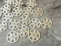 Snowflake Silver Charms, Wire Bangle Beads, Christmas earrings Jewelry, Bubblegum Bead Necklace, Christmas round circle pendant winter