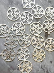 Snowflake Silver Charms, Wire Bangle Beads, Christmas earrings Jewelry, Bubblegum Bead Necklace, Christmas round circle pendant winter