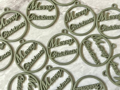 Merry Christmas Green Charms, Wire Bangle Beads, Christmas earrings Jewelry, Bubblegum Bead Necklace, Christmas jewelry round circle pendant