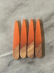 Wood Grain + Orange resin Beads, teardrop cutout acrylic 45mm Earring Necklace pendant bead, one hole at top DIY wooden blanks brown cream