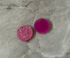 Dark Pink Glitter resin Beads, circle cutout acrylic 16mm Earring Necklace pendant bead, DIY wooden blanks earrings round acrylic