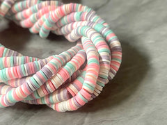 Sorority Sister 6mm WHOLESALE rubber disc beads, 16” strand heishi beads, colorful round polymer beads mint pink cream clearance beads donut