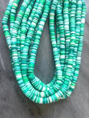 St. Patrick 6mm WHOLESALE rubber disc beads, 16” strand heishi colorful round polymer, colorful pride clearance beads donut tie die
