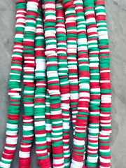 Mrs. Claus Christmas 6mm WHOLESALE rubber disc beads, 16” strand heishi colorful round polymer, colorful pride clearance beads donut tie die