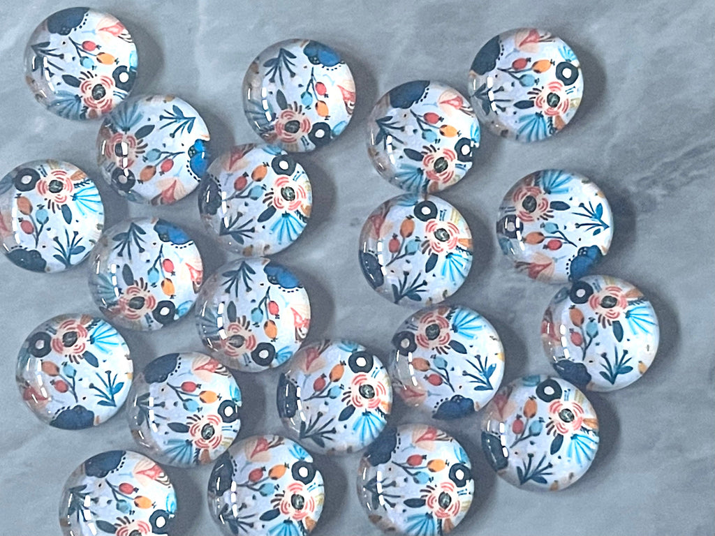 Peach & Blue Flower Art Resin 12mm Druzy Cabochons, jewelry making kit earring set, diy jewelry, druzy studs, 12mm Druzy stud earrings