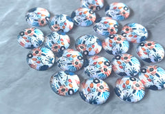 Peach & Blue Flower Art Resin 12mm Druzy Cabochons, jewelry making kit earring set, diy jewelry, druzy studs, 12mm Druzy stud earrings