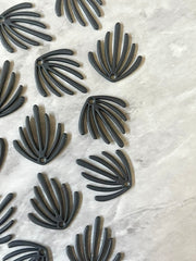 Earring BLACK Acrylic Beads, half fan cutout rubber 22mm Earring Necklace pendant bead, one hole at top DIY blanks straw black blanks