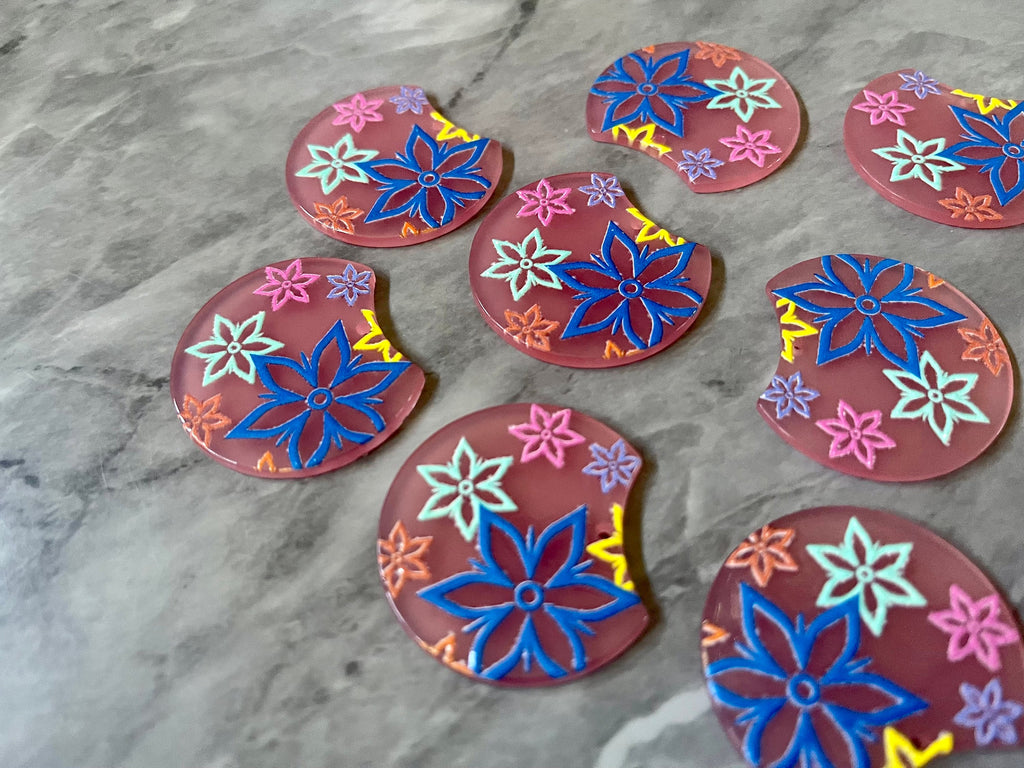 Colorful floral Resin Blanks, circle cutout acrylic 36mm Earring Necklace pendant bead, one hole, rainbow flower drop jewelry acrylic DIY