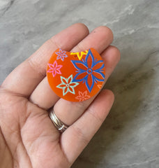 Colorful floral Resin Blanks, circle cutout acrylic 36mm Earring Necklace pendant bead, one hole, rainbow flower drop jewelry acrylic DIY