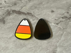 XL Candy Corn Halloween Earring Acrylic Blanks Cutout, earring jewelry making, drop blanks, 30mm triangle 1 hole black glitter orange white