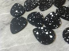 Black White Spray paint teardrop pendant earrings rubber clay teardrop blanks earrings, painted earrings, boho jewelry paint splatter art
