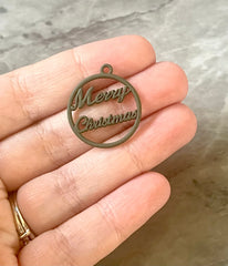 Merry Christmas Green Charms, Wire Bangle Beads, Christmas earrings Jewelry, Bubblegum Bead Necklace, Christmas jewelry round circle pendant