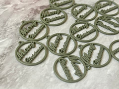 Merry Christmas Green Charms, Wire Bangle Beads, Christmas earrings Jewelry, Bubblegum Bead Necklace, Christmas jewelry round circle pendant