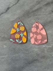 Colorful floral Resin Blanks, teardrop cutout acrylic 41mm Earring Necklace pendant bead, one hole, rainbow flower drop jewelry acrylic DIY
