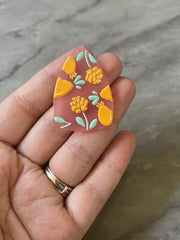 Colorful floral Resin Blanks, teardrop cutout acrylic 41mm Earring Necklace pendant bead, one hole, rainbow flower drop jewelry acrylic DIY