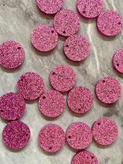 Dark Pink Glitter resin Beads, circle cutout acrylic 16mm Earring Necklace pendant bead, DIY wooden blanks earrings round acrylic