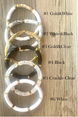 DIY Bracelet Kit Acrylic curved tube beads, clear crackle tube bracelet beads, resin tube beads accent statement bracelet, stretch bracelet