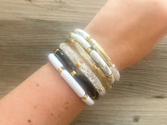 DIY Bracelet Kit Acrylic curved tube beads, clear crackle tube bracelet beads, resin tube beads accent statement bracelet, stretch bracelet