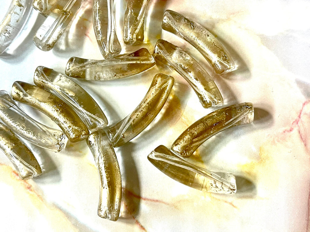 Gold & Clear Acrylic curved tube beads, tube bracelet beads, resin tube beads accent statement bracelet, stretch bracelet beads
