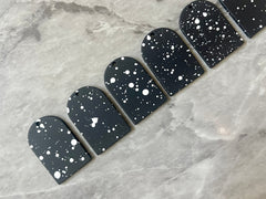 Black White Spray paint rounded pendant earrings rubber clay teardrop blanks earrings, painted earrings, boho jewelry paint splatter art