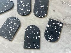 Black White Spray paint rounded pendant earrings rubber clay teardrop blanks earrings, painted earrings, boho jewelry paint splatter art