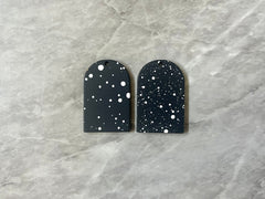 Black White Spray paint rounded pendant earrings rubber clay teardrop blanks earrings, painted earrings, boho jewelry paint splatter art