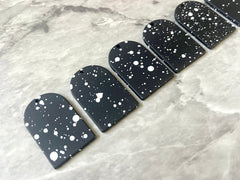 Black White Spray paint rounded pendant earrings rubber clay teardrop blanks earrings, painted earrings, boho jewelry paint splatter art