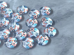 Peach & Blue Flower Art Resin 12mm Druzy Cabochons, jewelry making kit earring set, diy jewelry, druzy studs, 12mm Druzy stud earrings