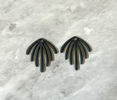 Earring BLACK Acrylic Beads, half fan cutout rubber 22mm Earring Necklace pendant bead, one hole at top DIY blanks straw black blanks