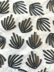 Earring BLACK Acrylic Beads, half fan cutout rubber 22mm Earring Necklace pendant bead, one hole at top DIY blanks straw black blanks