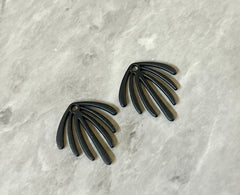 Earring BLACK Acrylic Beads, half fan cutout rubber 22mm Earring Necklace pendant bead, one hole at top DIY blanks straw black blanks
