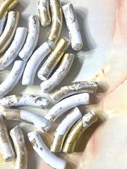 Gold & White Acrylic curved tube beads, tube bracelet beads, resin tube beads accent statement bracelet, stretch bracelet beads