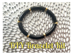 DIY Bracelet Kit Acrylic curved tube beads, BLACK tube bracelet beads, resin tube beads accent statement bracelet, stretch bracelet