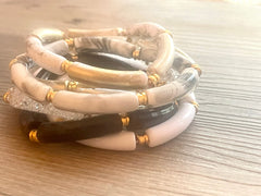 DIY Bracelet Kit Acrylic curved tube beads, clear crackle tube bracelet beads, resin tube beads accent statement bracelet, stretch bracelet