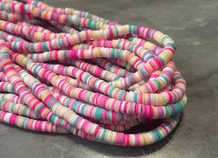 East Coastline 6mm WHOLESALE rubber disc beads, 16” strand heishi beads, colorful round polymer beads mint pink cream clearance beads donut