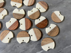 Wood Grain + Cream resin Beads, round cutout acrylic 25mm Earring Necklace pendant bead, one hole at top DIY wooden blanks