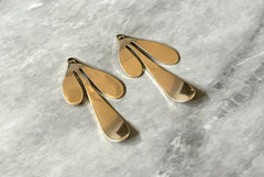 Mirror metal Gold Flower Cutout, earring bead jewelry making, 35mm jewelry, gold pendant floral 1 Hole Earring blanks golden metallic