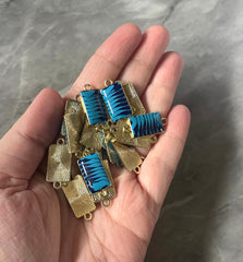 Blue Resin Swirl Rectangle blanks, 25mm necklace DIY blanks, earring bead jewelry making, gold beaded jewelry, gold earrings 2 Hole