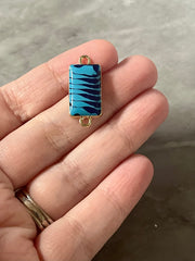 Blue Resin Swirl Rectangle blanks, 25mm necklace DIY blanks, earring bead jewelry making, gold beaded jewelry, gold earrings 2 Hole
