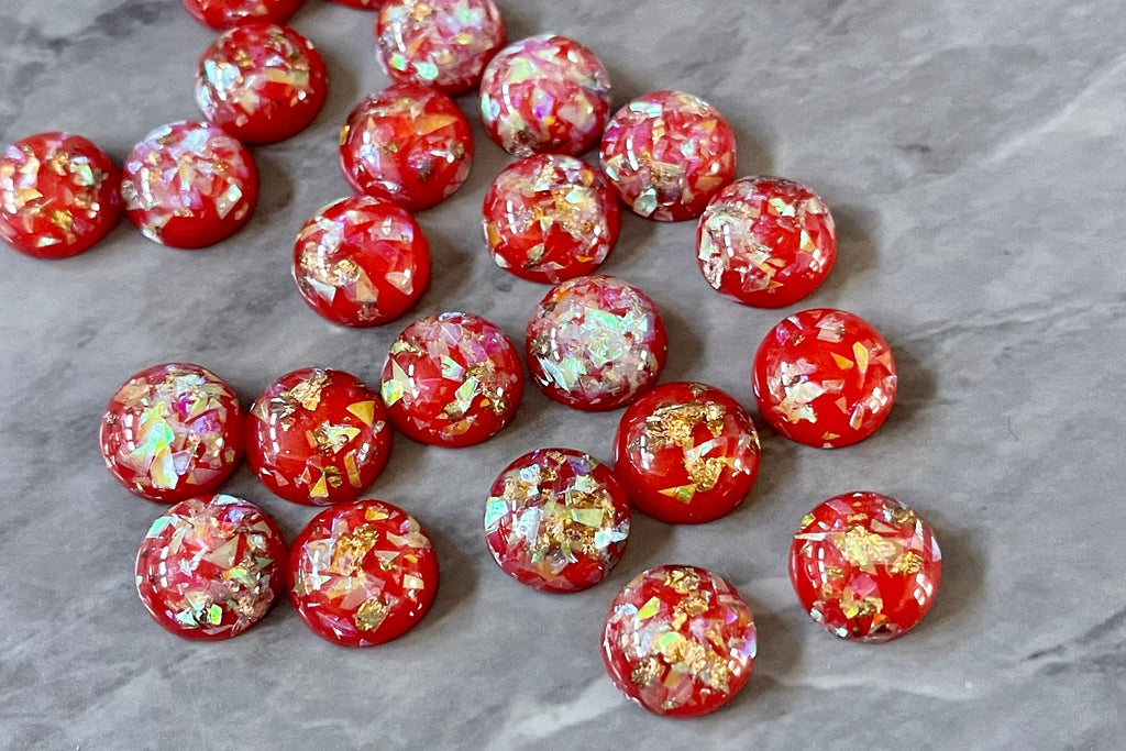 Christmas Red confetti Resin 12mm Druzy Cabochons, jewelry making kit earring set, diy jewelry, druzy studs, 12mm stud earrings