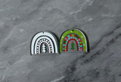 XL Christmas Print Rainbow Acrylic Blanks Cutout, earring jewelry making, drop blanks, 35mm animal print U shape half moon green red