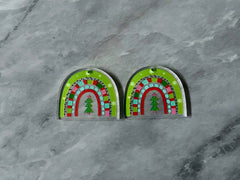 XL Christmas Print Rainbow Acrylic Blanks Cutout, earring jewelry making, drop blanks, 35mm animal print U shape half moon green red