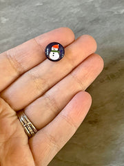 Winter Snowman Resin 12mm Druzy Cabochons, jewelry making kit earring set, diy jewelry Christmas studs, 12mm Druzy stud earrings