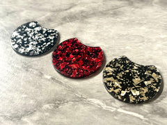 Christmas Glitter Foil on Black Confetti Beads, circle cutout acrylic 36mm Earring Necklace pendant bead one hole at top, colorful acrylic