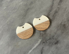 Wood Grain + Cream resin Beads, round cutout acrylic 25mm Earring Necklace pendant bead, one hole at top DIY wooden blanks