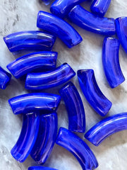 Acrylic curved tube beads, royal blue 34mm tube bracelet beads, resin tube beads accent statement bracelet, stretch bracelet beads