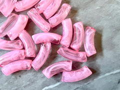 Acrylic curved tube beads, Blush PINK 34mm tube bracelet beads, resin tube beads accent statement bracelet, stretch bracelet beads
