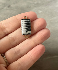 Black White Resin Swirl Rectangle blanks, 25mm necklace DIY blanks, earring bead jewelry making, gold beaded jewelry, gold earrings 2 Hole