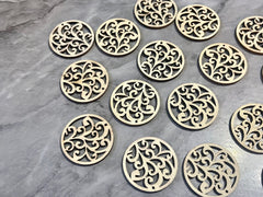 Laser Cut Flower earrings with 1 hole, 32mm round pendant necklace, wood teardrop blanks, wood earrings, painted earrings, wood jewelry