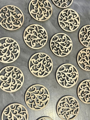 Laser Cut Flower earrings with 1 hole, 32mm round pendant necklace, wood teardrop blanks, wood earrings, painted earrings, wood jewelry